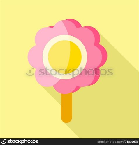 Pink flower popsicle icon. Flat illustration of pink flower popsicle vector icon for web design. Pink flower popsicle icon, flat style