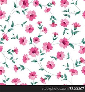 Pink flowers fabric, seampless pattern. Vector illustration.