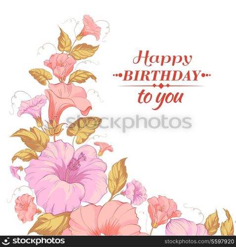 Pink flowers on a white background. Vector illustration.