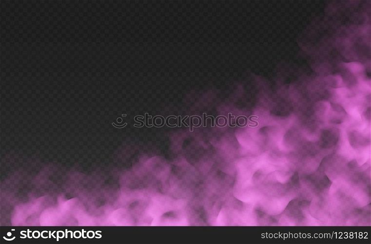 Pink fog or smoke cloud isolated on transparent background. Realistic smog, haze, mist or cloudiness effect. Realistic vector illustration.. Pink fog or smoke cloud isolated on transparent background. Realistic smog, haze, mist or cloudiness effect.