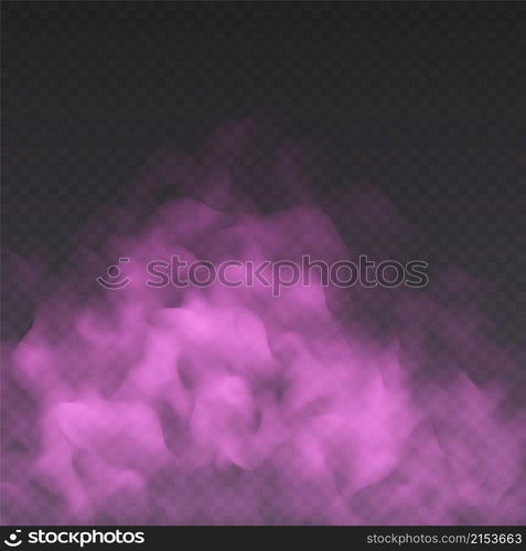 Pink fog or smoke cloud isolated on transparent background. Realistic smog, haze, mist or cloudiness effect. Realistic vector illustration.. Pink fog or smoke cloud isolated on transparent background. Realistic smog, haze, mist or cloudiness effect.