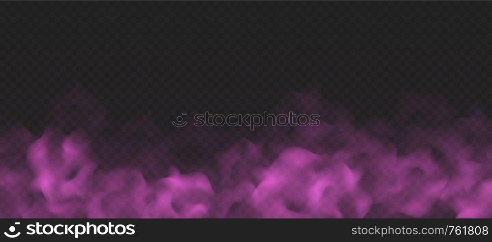 Pink fog or smoke cloud isolated on transparent background. Realistic smog, haze, mist or cloudiness effect. Realistic vector illustration.. Pink fog or smoke cloud isolated on transparent background. Realistic smog, haze, mist or cloudiness effect.