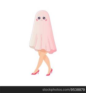 Pink ghost halloween glamour doll heels, women’s legs. Vector illustration. Pink ghost halloween glamour doll heels, women’s legs