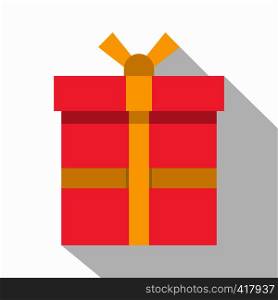 Pink gift box with a yellow ribbon icon. Flat illustration of pink gift box with a yellow ribbon vector icon for web isolated on white background. Pink gift box with a yellow ribbon icon flat style