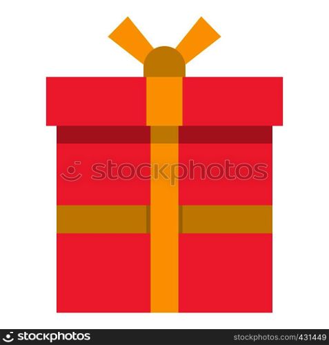 Pink gift box with a yellow ribbon icon flat isolated on white background vector illustration. Pink gift box with a yellow ribbon icon isolated