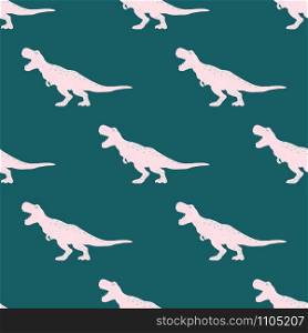 Pink girl dinosaur seamless pattern on teal. Adorable wild animal repeat ornaments. Colored vector illustration in flat cartoon style.. Pink girl dinosaur seamless pattern on teal.