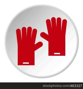 Pink gloves for cleaning icon in flat circle isolated vector illustration for web. Pink gloves for cleaning icon circle