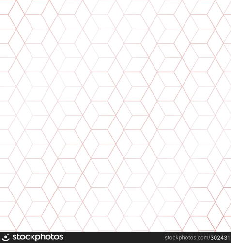 Pink gold geometric hexagons or cube outline pattern on white background. luxury style. Vector illustration
