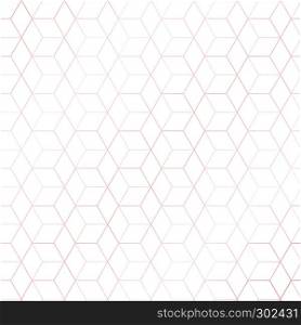 Pink gold geometric hexagons or cube outline pattern on white background. luxury style. Vector illustration