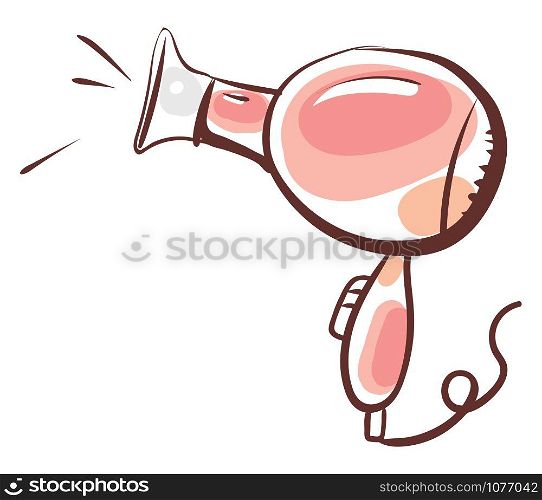 Pink hair dryer, illustration, vector on white background.