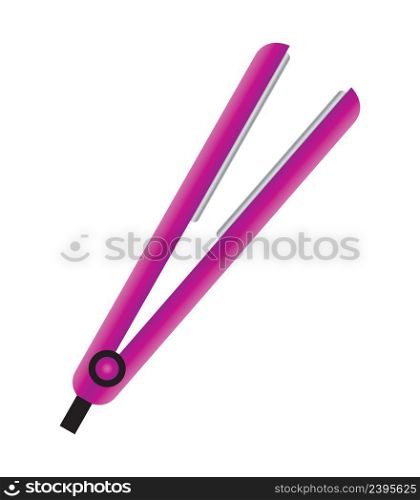Pink hair straightener vector illustration isolated icon on white background. Professional hairstyling accesory.