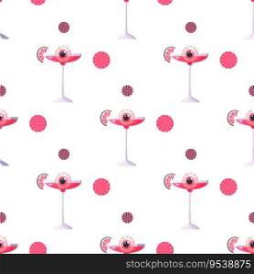Pink Halloween pattern seamless with cocktail eyes, Trick. Vector Illustration. Pink Halloween pattern seamless with cocktail eyes