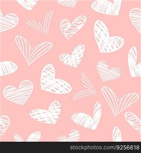 Pink hand drawn heart shape seam≤ss pattern template. Simp≤vector romantic background, va≤nti≠s day love background. Girlish nursery fabric pr∫. Outli≠grun≥sketch drawing in li≠art sty≤