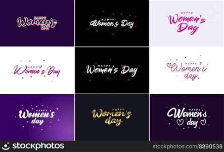 Pink Happy Women&rsquo;s Day typographical design elements International Women&rsquo;s Day icon and symbol; minimalist design for international Women&rsquo;s Day concept; vector illustration