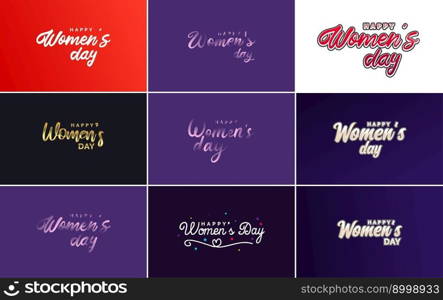 Pink Happy Women&rsquo;s Day typographical design elements International Women&rsquo;s Day icon and symbol; minimalist design for international Women&rsquo;s Day concept; vector illustration