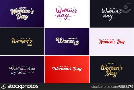 Pink Happy Women&rsquo;s Day typographical design elements set for greeting cards