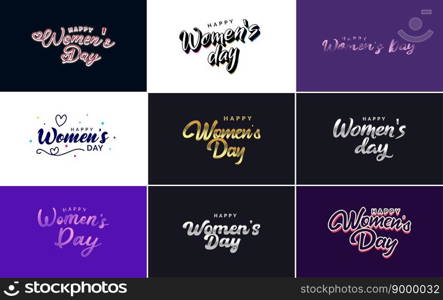 Pink Happy Women&rsquo;s Day typographical design elements set for greeting cards