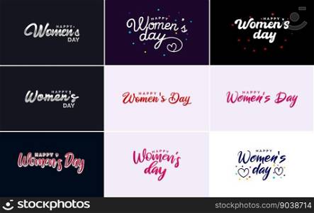 Pink Happy Women’s Day typograφcal design e≤ments set for greeting cards