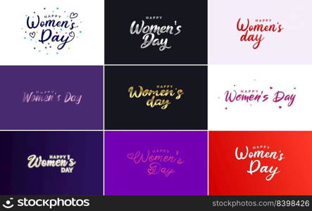 Pink Happy Women’s Day typographical design elements for use in international women’s day concept minimalistic design  vector illustration
