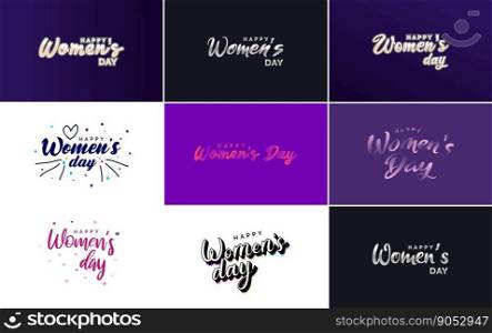 Pink Happy Women’s Day typographical design elements for use in international women’s day concept minimalistic design  vector illustration