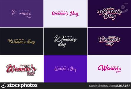 Pink Happy Women’s Day typographical design elements International Women’s Day icon and symbol with a minimalistic design suitable for use in international women’s day concept illustrations  vector illustration