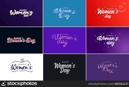 Pink Happy Women’s Day typographical design elements set for greeting cards