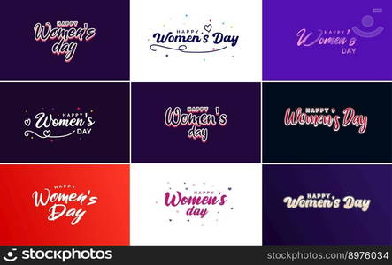 Pink Happy Women’s Day typographical design elements set for greeting cards