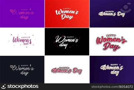 Pink Happy Women’s Day typographical design elements set for greeting cards