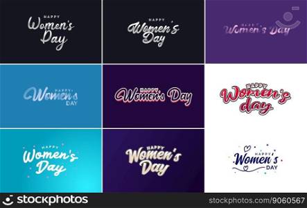 Pink Happy Women’s Day typographical design elements set for greeting cards