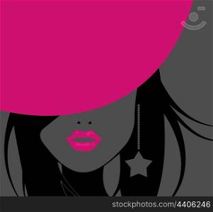 Pink hat. The girl in a pink hat. A vector illustration