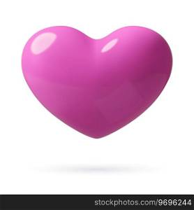 Pink Heart 3D icon Romantic three dimensional glossy plastic Valentine"s Day decorative vector design element isolated on white background. Cute cartoon social media emoji.