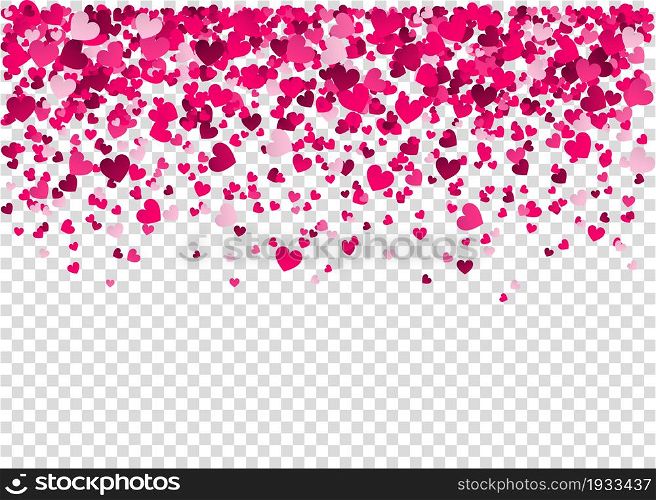 Pink heart confetti, Valentine&rsquo;s day background. Design element for romantic love greeting card, Women&rsquo;s Day postcard, wedding invitation. Vector illustration.