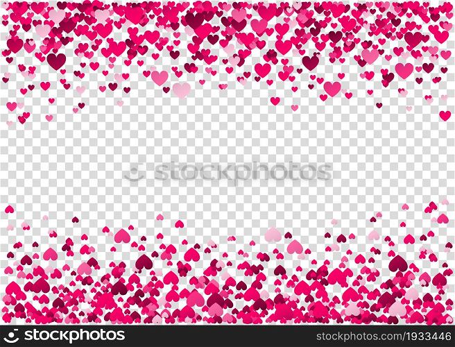 Pink heart confetti, Valentine&rsquo;s day background. Design element for romantic love greeting card, Women&rsquo;s Day postcard, wedding invitation. Vector illustration.