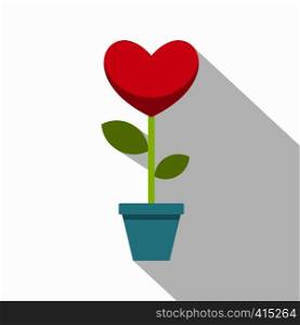 Pink heart flower in a pot icon. Flat illustration of pink heart flower in a pot vector icon for web on white background. Pink heart flower in a pot icon, flat style