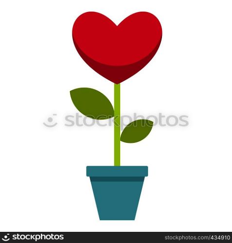 Pink heart flower in a pot icon flat isolated on white background vector illustration. Pink heart flower in a pot icon isolated