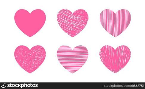 Pink heart set, hearts collection isolated on white background. Suitable for Valentines Day and Mothers Day decoration. Vector illustration