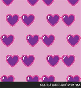 Pink heart shape sunglasses on pink background seamless pattern. Vector illustration.