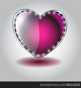 pink heart shaped glass button. vector illustration on valentine`s day