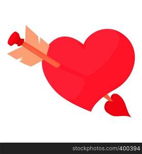 Pink heart with arrow icon. Cartoon illustration of pink heart with arrow vector icon for web. Pink heart with arrow icon, cartoon style
