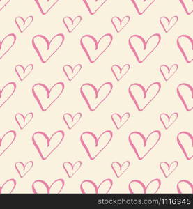 Pink hearts on pastel cream trendy seamless pattern romantic valentine colorful background. Design for wrapping paper, wallpaper, fabric print, backdrop. Vector illustration.. Pink hearts on pastel cream trendy seamless pattern romantic valentine colorful background.
