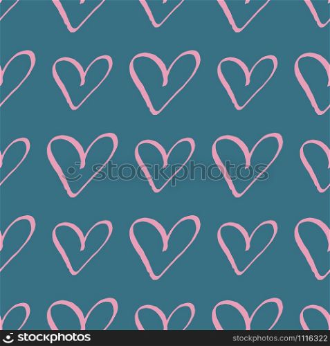 Pink hearts on teal trendy seamless pattern romantic valentine colorful background. Design for wrapping paper, wallpaper, fabric print, backdrop. Vector illustration.. Pink hearts on teal trendy seamless pattern romantic valentine colorful background.