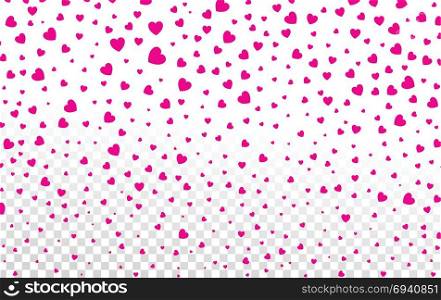 Pink hearts petals falling on white background for Valentine's Day,shape of heart confetti background.