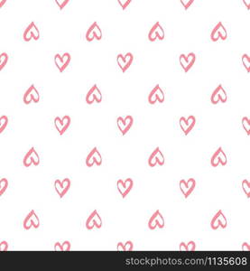 pink hearts seamless pattern on white background. Valentines Day backdrop. Design for fabric, textile print, wrapping paper. Vector illustration. Simple geometric pink hearts seamless pattern on white background.