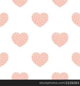 Pink hearts with white dot background. Seamless romantic patsel cute pattern. Template for holiday packaging ,fabric and paper vector illustration. Pink hearts with white dot background