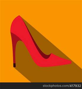 Pink high heel shoe icon. Flat illustration of pink high heel shoe vector icon for web isolated on yellow background. Pink high heel shoe icon, flat style