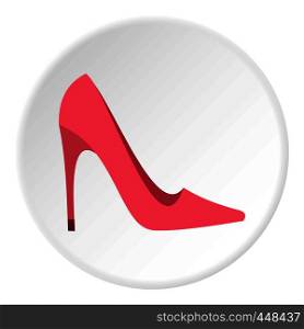 Pink high heel shoe icon in flat circle isolated vector illustration for web. Pink high heel shoe icon circle