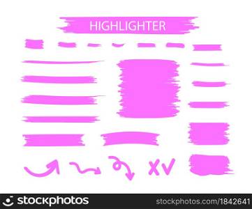 Pink Highlighter Marker Strokes. Yellow watercolor hand drawn highlight set.. Pink Highlighter Marker Strokes. Yellow watercolor hand drawn highlight set