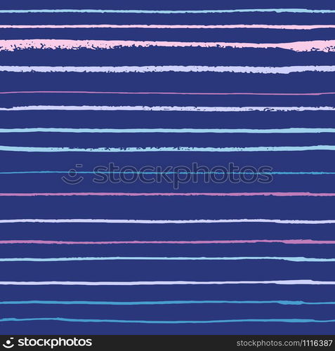 Pink horizontal textured lines on blue trendy seamless pattern background. Design for wrapping paper, wallpaper, fabric print, backdrop. Vector illustration.. Pink horizontal textured lines on blue trendy seamless pattern background.