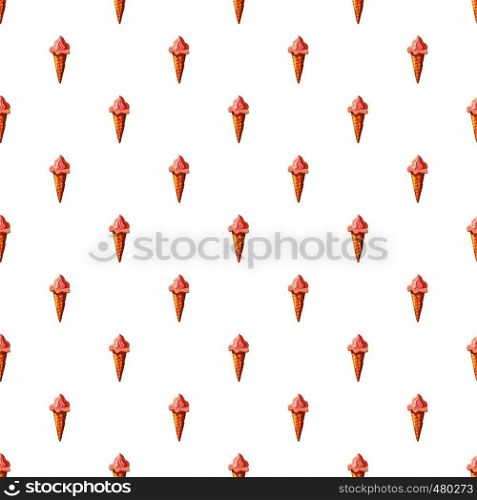 Pink ice cream in waffle cone pattern seamless repeat in cartoon style vector illustration. Pink ice cream in waffle cone pattern