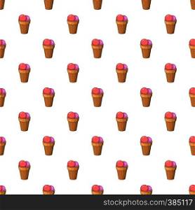 Pink ice cream in waffle cup pattern. Cartoon illustration of pink ice cream in waffle cup vector pattern for web. Pink ice cream in waffle cup pattern cartoon style